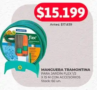 Supermercados Tadicor MANGUERA TRAMONTINA PARA JARDÍN FLEX 1/2 X 15 M CON ACCESORIOS oferta
