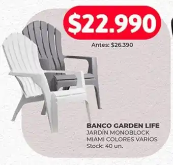 Supermercados Tadicor BANCO GARDEN LIFE JARDÍN MONOBLOCK MIAMI COLORES VARIOS oferta