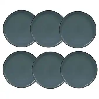 Frávega Set x 6 plato playo porcelana artesanal filo envejecido 24 cm azul oferta