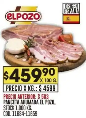 Coto PANCETA AHUMADA EL POZO, X 100 G. oferta