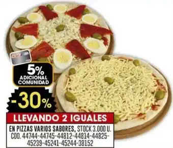 Coto EN PIZZAS VARIOS SABORES LLEVANDO 2 IGUALES oferta