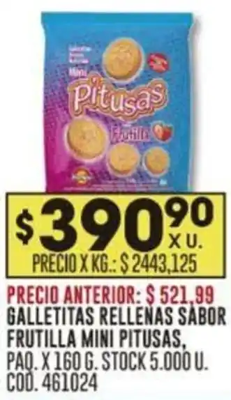 Coto GALLETITAS RELLENAS SABOR FRUTILLA MINI PITUSAS, PAQ. X 160 G. oferta