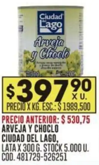 Coto ARVEJA Y CHOCLO CIUDAD DEL LAGO, LATA X 300 G. oferta
