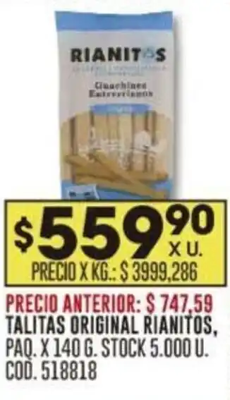 Coto TALITAS ORIGINAL RIANITOS, PAQ. X 140 G. oferta