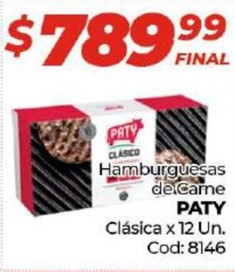 Diarco Paty Hamburguesas de Carne Clásica x 12 Un. oferta