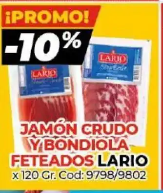Diarco Lario Jamón Crudo y Bondiola Feteados x 120 Gr. oferta