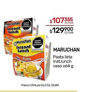 Nini Mayorista Maruchan Pasta Lista Inst.Lunch Vaso x 64g oferta