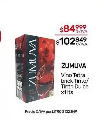 Nini Mayorista Zumuva Vino Tetra Brick Tinto-Tinto Dulce x 1ltts oferta