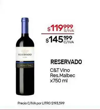 Nini Mayorista Reservado C&T Vino Res.Malbec x 750ml oferta