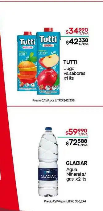 Nini Mayorista Tutti Jugo VS.Sabores O Glaciar Agua Mineral S-Gas oferta