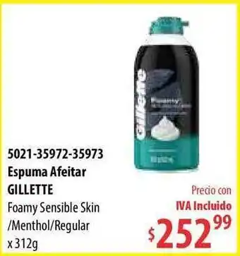 Micropack Espuma Afeitar Gillette Foamy Sensible Skin-Menthol-Regular x 312g oferta