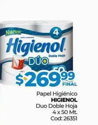 Diarco Papel Higiénico Higienol Duo Doble Hoja 4 x 50mt oferta