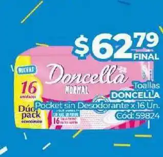 Diarco Toallas Doncella Pocket Sin Desodorante x 16un oferta