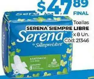 Diarco Toallas Serena Siempre Libre x 8un oferta