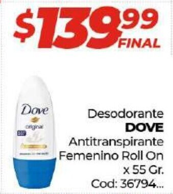 Diarco Dove Desodorante Antitranspirante Femenino Roll On x 55 Gr. oferta