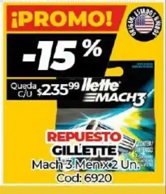 Diarco Gillette Repuesto Mach 3 Men x 2 Un. oferta