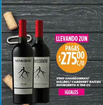Supermercados Toledo Vino Chardonnay Malbec Cabernet Raíces Novencento x 750cc oferta