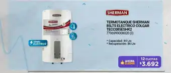 Sherman Termotanque Sherman 85lts Electrico Colgar Tecc085eshk2