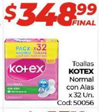 Diarco Kotex Toallas Normal con Alas x 32 un. oferta