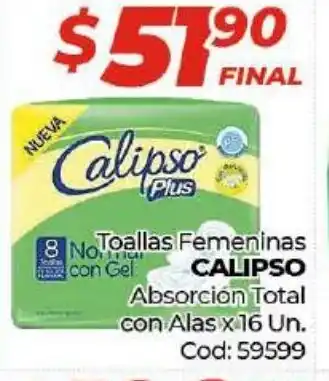 Diarco Calipso Toallas Femeninas Absorcion Total con Alas x 16 Un. oferta