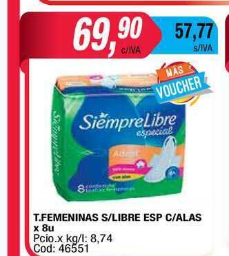 Maxiconsumo T. Femeninas S Libre Esp C Alas x 8u oferta