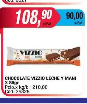 Maxiconsumo Vizzio Chocoate Leche Y Mani x 85gr oferta