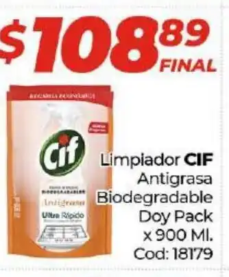 Diarco Cif Limpiador Antigrasa Biodegradable Doy Pack x 900 ml. oferta