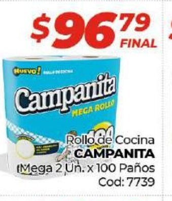 Diarco Campanita Rollo de Cocina Mega 2 Un. x 100 Paños oferta