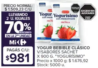 Carrefour YOGUR BEBIBLE CLÁSICO V/SABORES SACHET X 900 G. "YOGURÍSIMO" oferta