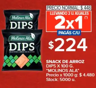 Carrefour SNACK DE ARROZ DIPS X 100 G. "MOLINOS ALA” oferta