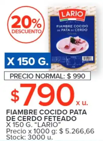 Carrefour FIAMBRE COCIDO PATA DE CERDO FETEADO X 150 G. "LARIO" oferta