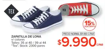 Carrefour ZAPATILLA DE LONA v/ colores Talles: 35 al 40 / 39 al 44 "Tex" oferta