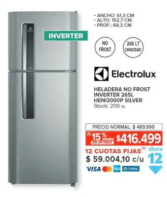 Carrefour Electrolux HELADERA NO FROST INVERTER 265L HEN13000P SILVER oferta