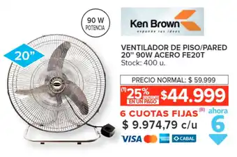 Carrefour Ken Brown VENTILADOR DE PISO/PARED 20" 90W ACERO FE20T oferta