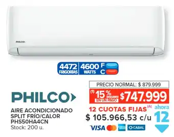 Carrefour PHILCO AIRE ACONDICIONADO SPLIT FRÍO/CALOR PHS50HA4CN oferta