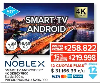 Carrefour NOBLEX SMART TV ANDROID 50" 4K DK50X7500 oferta