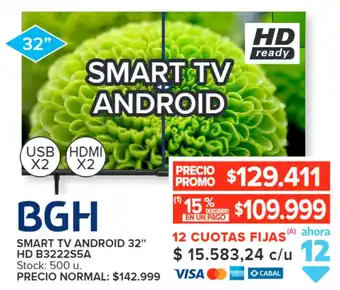 Carrefour BGH SMART TV ANDROID 32" HD B3222S5A oferta