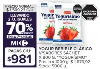 Carrefour Market YOGUR BEBIBLE CLÁSICO V/SABORES SACHET X 900 G. "YOGURÍSIMO" oferta