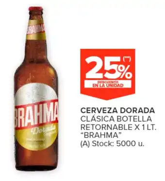 CERVEZA DORADA CLÁSICA BOTELLA RETORNABLE X1 LT. "BRAHMA"