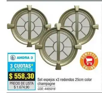 Rio Shop Deco Set Espejos X3 Redondos 25cm Color Champagne oferta