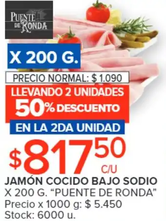 Carrefour Market JAMÓN COCIDO BAJO SODIO X 200 G. "PUENTE DE RONDA" oferta