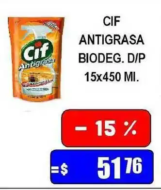Dulcenter Cif Antigrasa Biodeg. Dp 15x450ml oferta