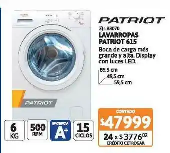 Cetrogar Lavarropas Patriot 615 oferta