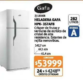 Cetrogar Heladera Gafa Hpk-357afb oferta