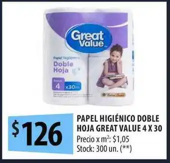 Punto Mayorista Papel Higiénico Doble Hoja Great Value 4 x 30 oferta