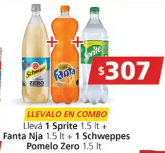Supermercados Aiello Llevalo En Combo Llevá 1 Sprite 1.5 lt + Fanta Nja 1.5 lt + 1 Schweppes Pomelo Zero 1.5 lt oferta