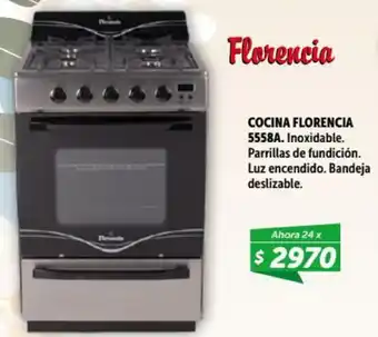 Florencia Cocina 5558A. Inoxidable. Parrillas de fundición Luz encendido. Bandeja deslizable