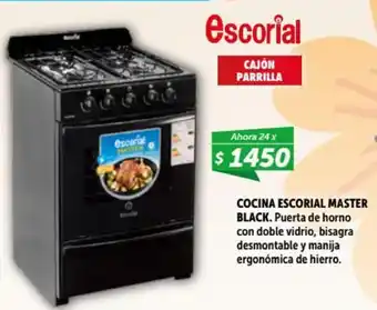 Belgrano Hogar Escorial Cocina Master Black, Puerta de horno con doble vidrio, bisagra desmontable y manija ergonómica de hierro oferta