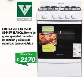 Cocina Volcan 55 cn89644V Blanca. Horno de gran capacidad, 3 niveles de cocción y válvula de seguridad termoeléctrica
