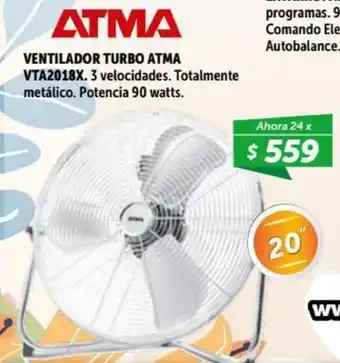 Belgrano Hogar Atma Ventilador Turbo VTA2018X. 3 velocidades 90 watts. oferta